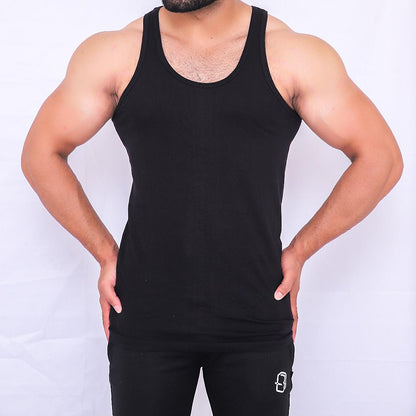 Black - Men`s Cotton Vest Sleeve less "Pack of 3"